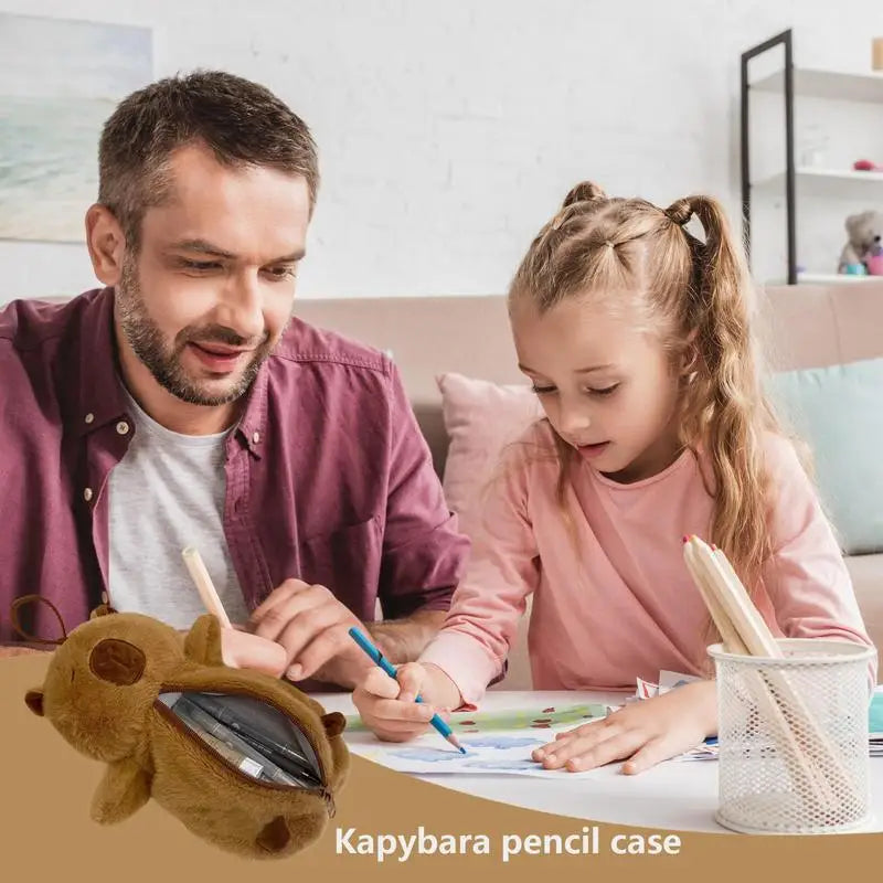 Capybara Pencil Case Plush Animal Cartoon Case Pencil Bag Large Capacity Cartoon Zipper Organizer for Pens for Youth Students