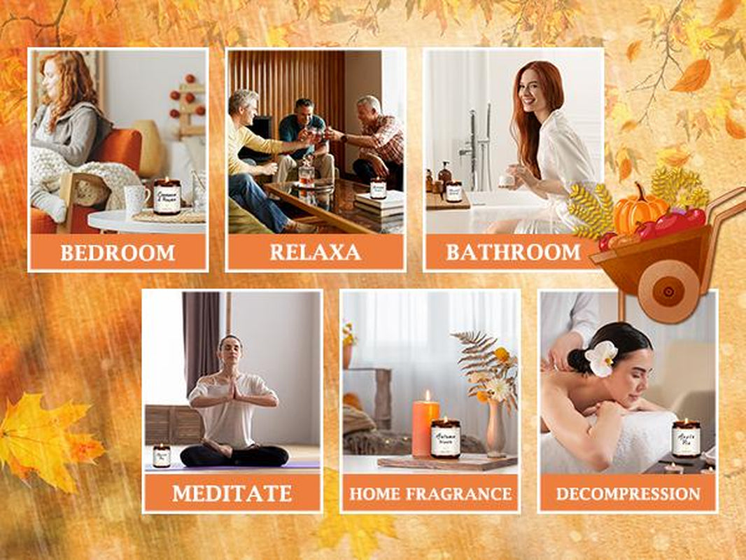 Fall Candle Set | 4Pack Fall Scented Candles for Home - Soy Candles for Home Scented, Autumn Candle Set, Fall Candle Gifts - Fall Scents of Pumpkin/Apple Pie/Harvest/Autumn Wreath