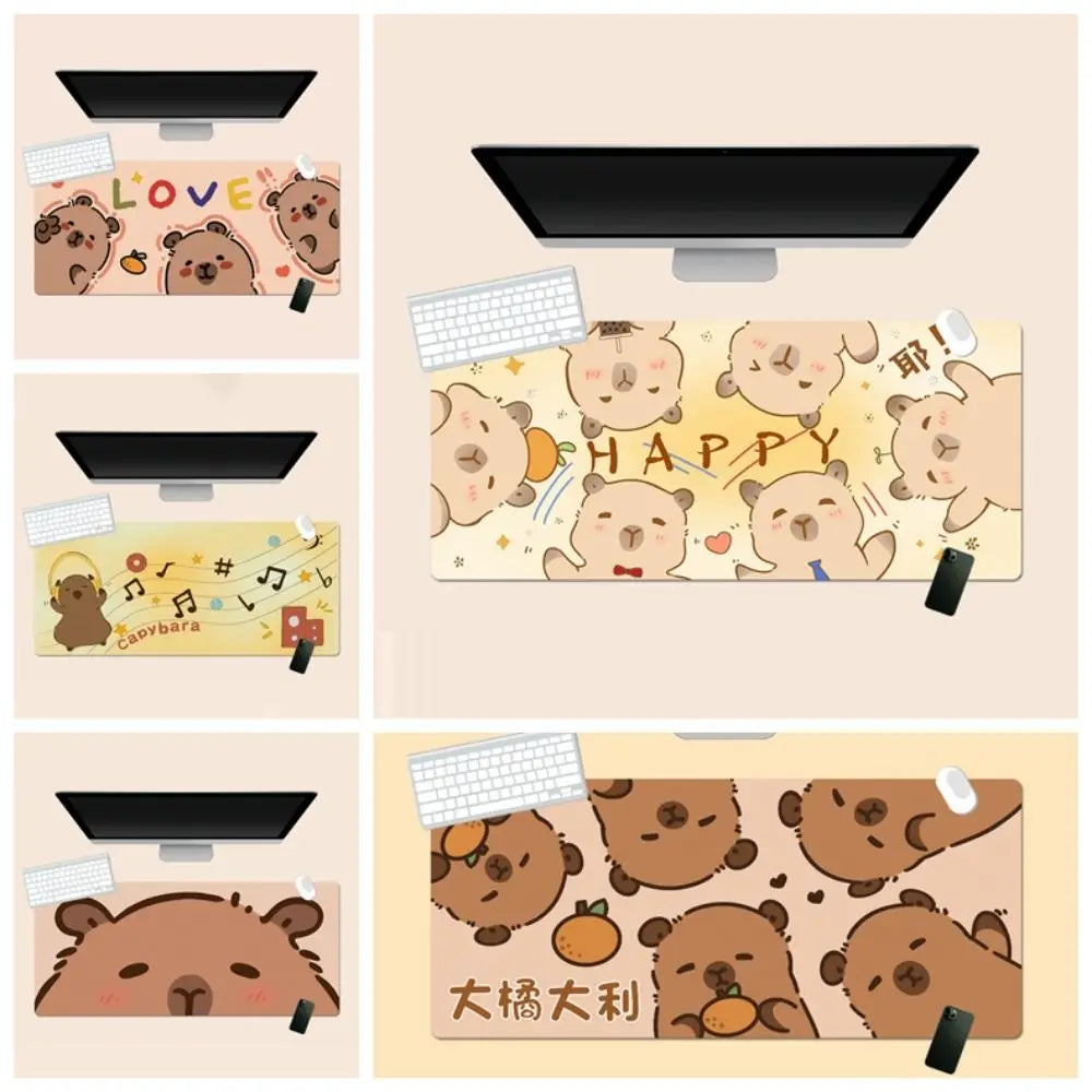 Kawaii Cartoon Capybara Mouse Pad Desk Pad Non-Slip Home Office Computer Desk Protector Keyboard Mice Mat Gaming Accessories