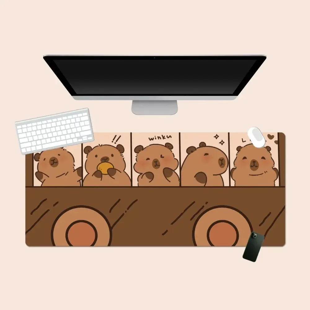 Kawaii Cartoon Capybara Mouse Pad Desk Pad Non-Slip Home Office Computer Desk Protector Keyboard Mice Mat Gaming Accessories