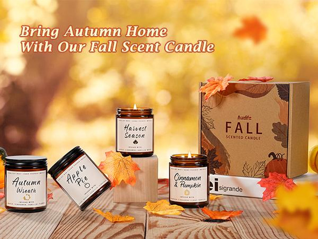 Fall Candle Set | 4Pack Fall Scented Candles for Home - Soy Candles for Home Scented, Autumn Candle Set, Fall Candle Gifts - Fall Scents of Pumpkin/Apple Pie/Harvest/Autumn Wreath