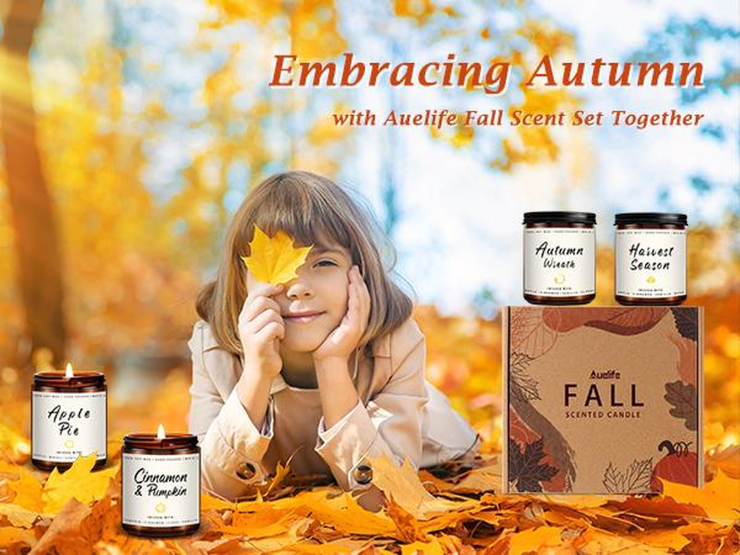 Fall Candle Set | 4Pack Fall Scented Candles for Home - Soy Candles for Home Scented, Autumn Candle Set, Fall Candle Gifts - Fall Scents of Pumpkin/Apple Pie/Harvest/Autumn Wreath