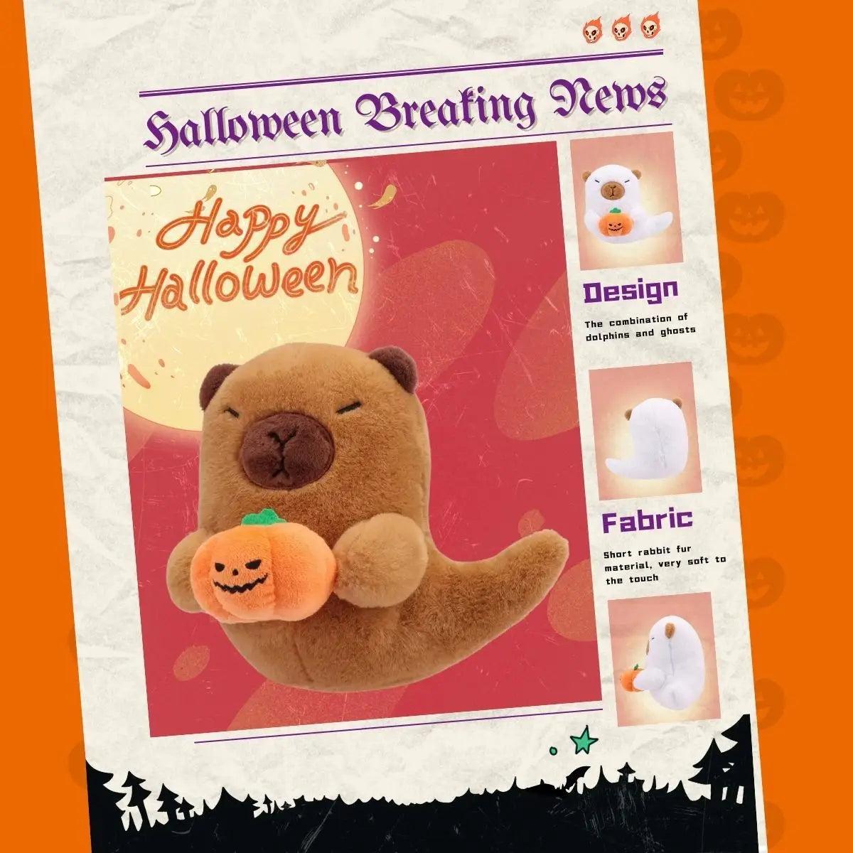 20Cm Cute Ghost Capybara Plush Toys Capybara with Pumpkin Stuffed Dolls Ghost Plushis Halloween Gifts Kids Halloween Decoration