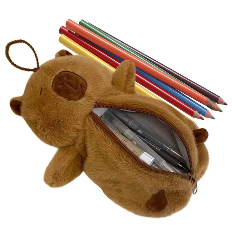 Capybara Pencil Case Plush Animal Cartoon Case Pencil Bag Large Capacity Cartoon Zipper Organizer for Pens for Youth Students