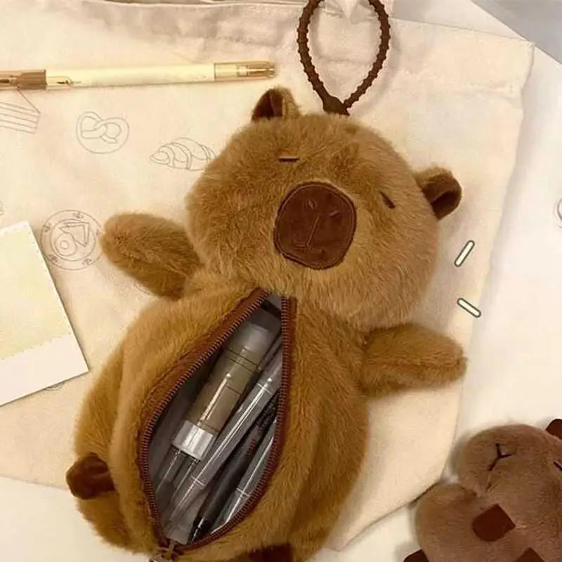 Capybara Pencil Case Plush Animal Cartoon Case Pencil Bag Large Capacity Cartoon Zipper Organizer for Pens for Youth Students