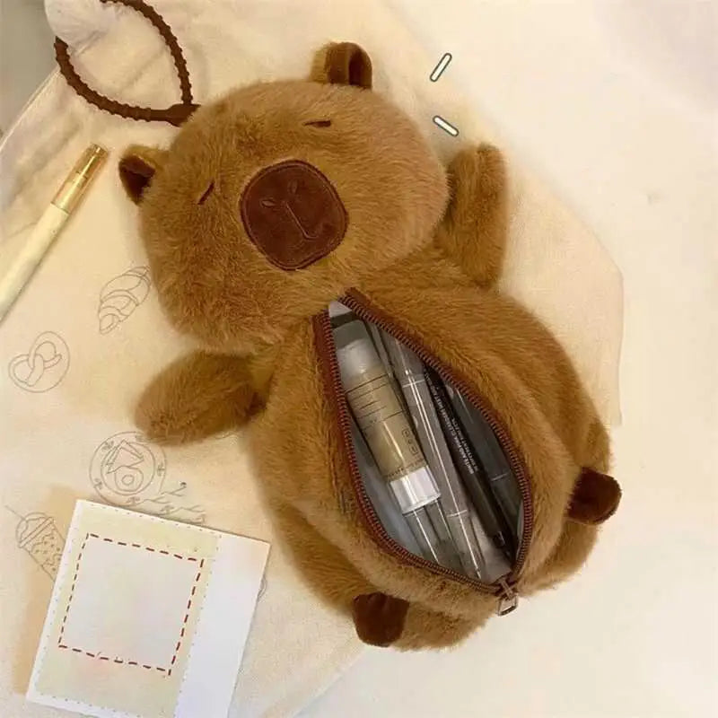 Capybara Pencil Case Plush Animal Cartoon Case Pencil Bag Large Capacity Cartoon Zipper Organizer for Pens for Youth Students
