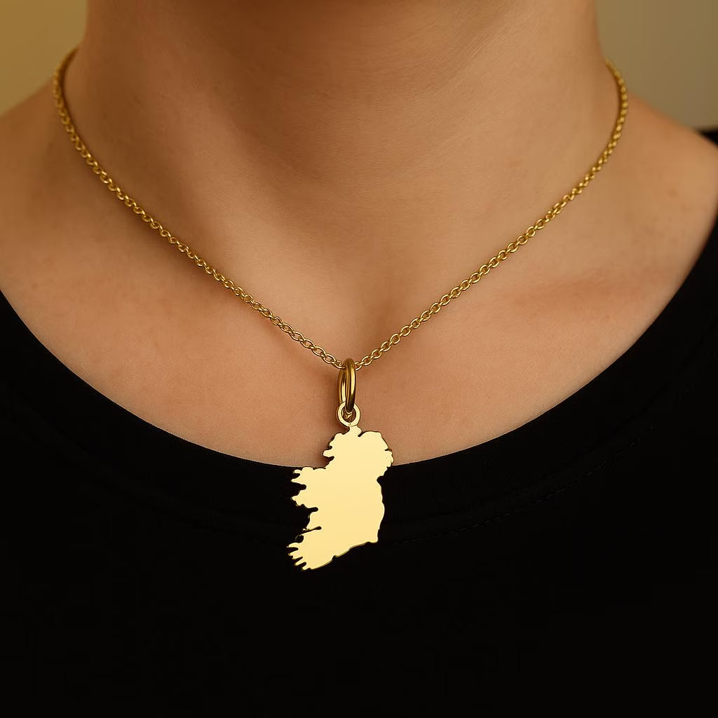 Bestseller 18K Gold Coated Ireland Map Necklace | Irish Country Outline Pendant | Irish Heritage Jewelry | Celtic Travel Gift for Her or Him